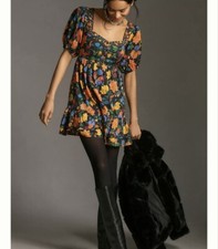 Anthropologie Farm Rio Short-Sleeve Sweetheart Floral Mini Dress Size M NWT 