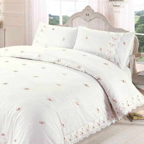 SOPHIE FLORAL KING SIZE DUVET COVER SET VINTAGE BEDDING CREAM - Picture 2 of 3