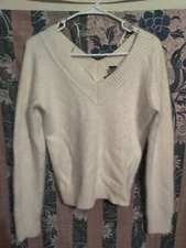 Carole Little Angora Rabbit Hair Women Large Lambs Wool Blend V Neck Sweater