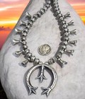 Navajo SQUASH BLOSSOM NECKLACE NAJA PENDANT Bench STERLING Oxidized Vintage ~20" — photo 6