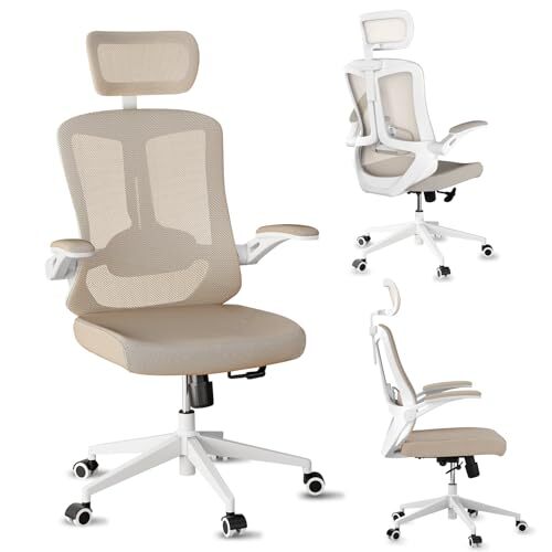 Home Desk Office Executive Chair,Ergonomic Comfy Mesh Chair,High Back Beige