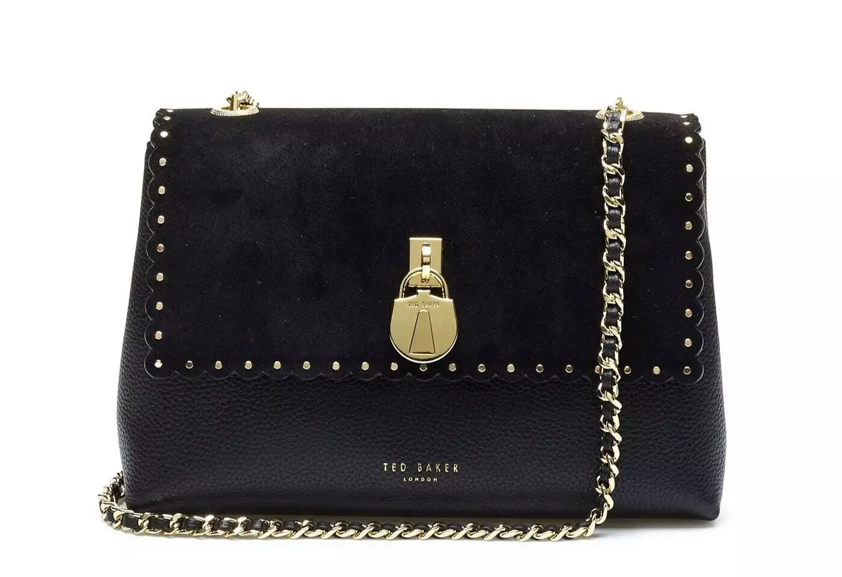 Ted Baker L86418 Black Margiat Padlock Leather Cross Body Bag 10.5X7.5X3.5  in