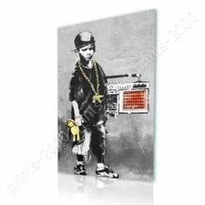Boy With Dance Mat by Banksy | Ready to Hang Canvas | Wall art print paint HD