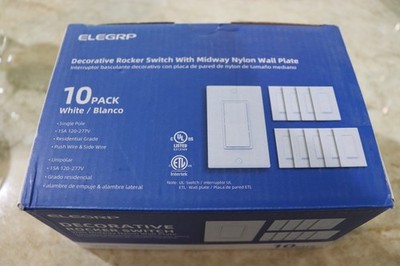 10 Pk ELEGRP Decorative Rocker Switch Single Pole 15A 120V/277V Res. Grade