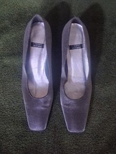 Vintage Stuart Weitzman Silver Shimmer Metallic Pumps Square Toe Sz 5 1/2 B  6W