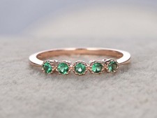 1.65ct Natural Green Emerald Engagement Ring Five Stone 14k Rose Gold Plated