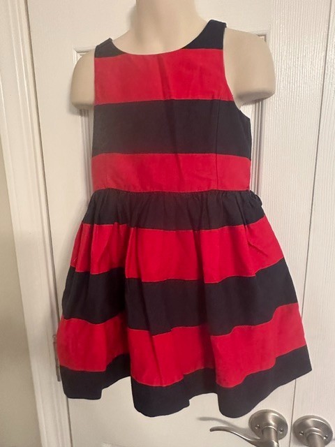 Ralph Lauren Polo Girls Size 4/4T Red & Navy Block  Striped Sleeveless Dress