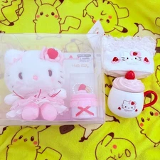 Sanrio Hello Kitty Strawberry Whip Cake Plush Accessory Set Pouch Mug New