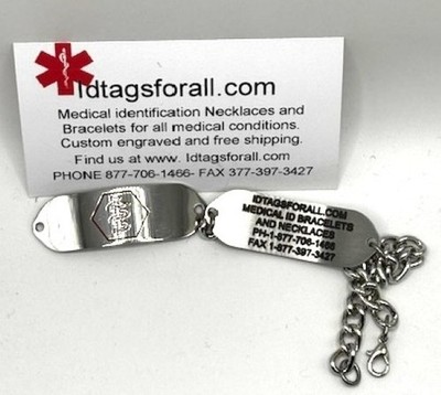 Large Medical Alert ID Bracelet with red medical symbol. Free engraving