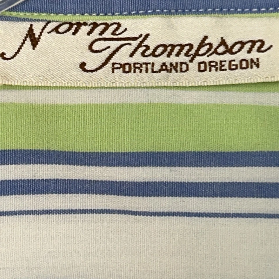 Blusa Camisa Top De Colección Norm Thompson Abotonada Damas Talla 10 Azul Suave Verde Rayas Foto 2 de 4