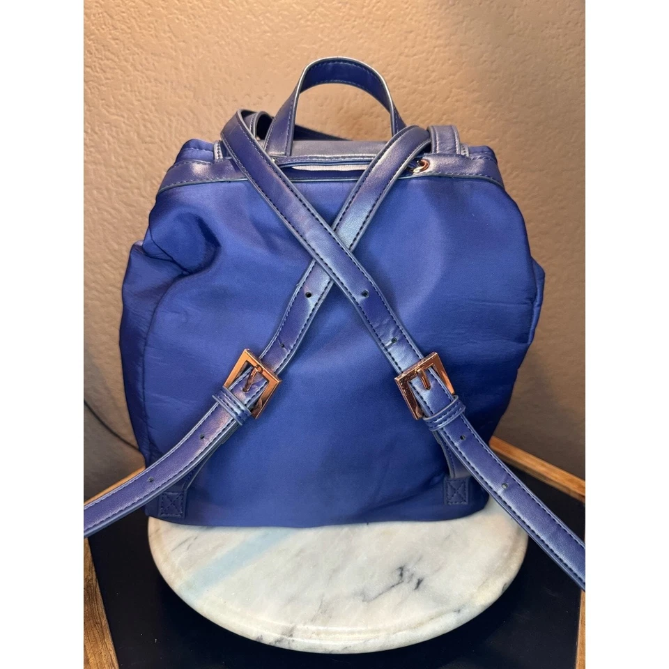 Mochila Cartera Ted Baker Azul Marino Cuero Borde Nylon Cordón Foto 4 de 4