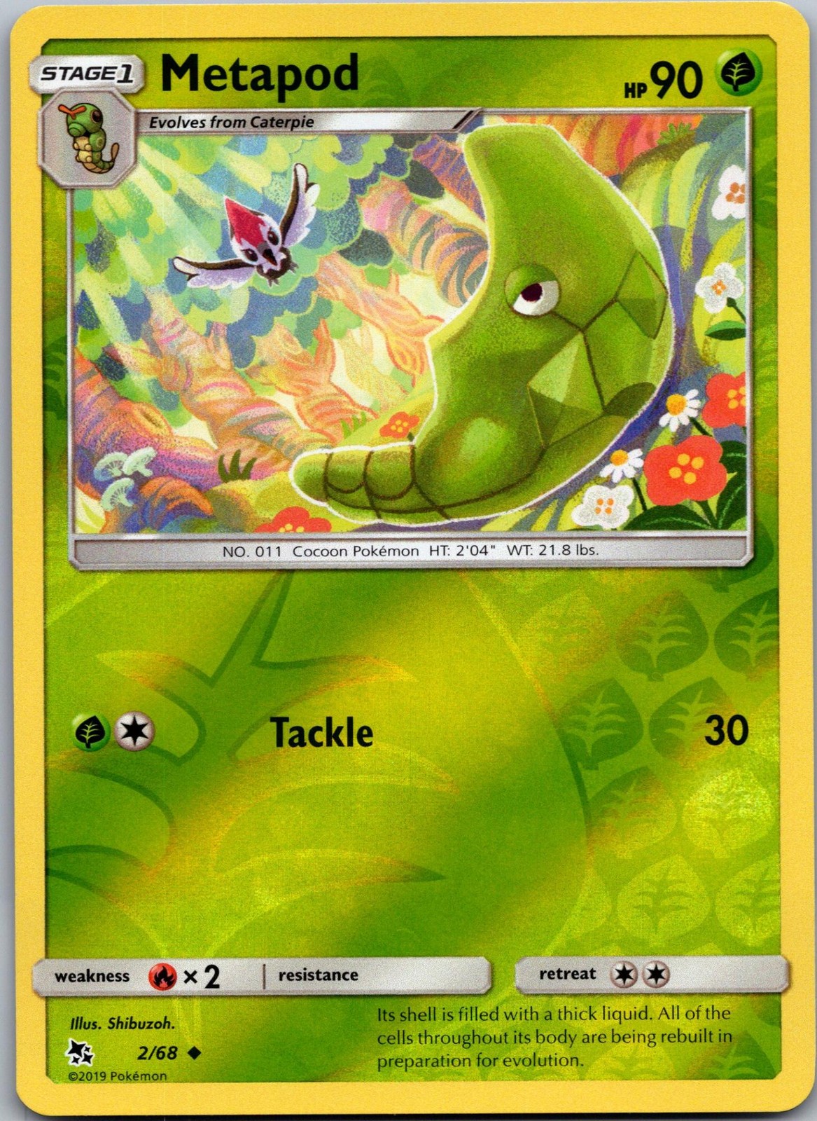 Metapod 2/68 Uncommon Hidden Fates Pokemon Reverse Holo Near Mint