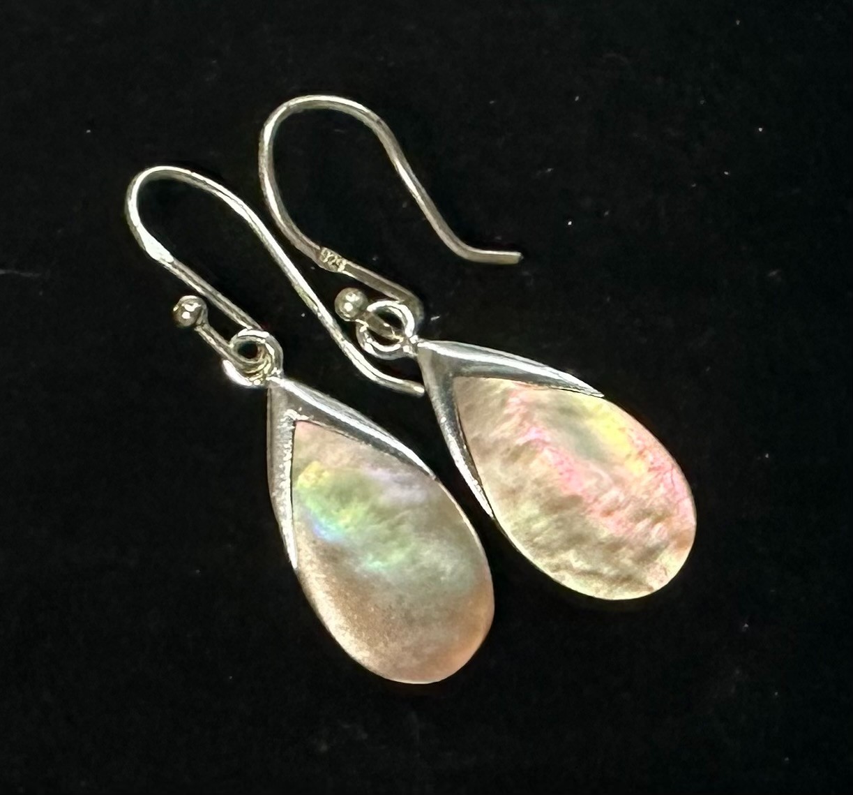 Vintage Abalone Earrings MARKED SU 925 Sterling Silver Jewelry Lot L