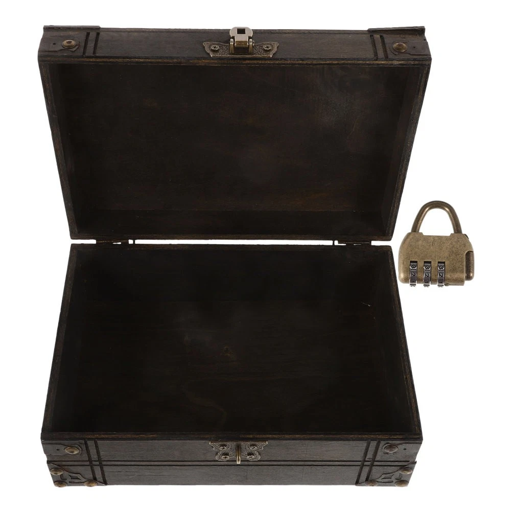 4 pezzi forziere del tesoro in legno pirata, compleanno dei bambini, scatola del tesoro con coperchio, scatola di legno per conservare, regalo per bambini, soldi, matrimonio, cassa in legno, 12 x 8