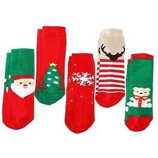 5 Pairs Christmas Socks Children Xmas Socks Crew Cotton Socks 6-8 Years Set05