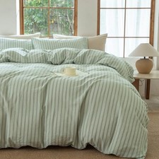 Sage Green and White Striped Duvet Cover,100 Full Strip-sage Green/White