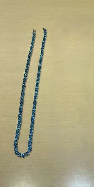 Collar de tenis aguamarina de 3 mm a 5 mm de corte redondo creado en laboratorio de plata de ley 925 Foto 2 de 4