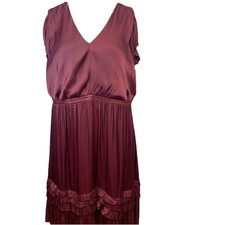 Lane Bryant Burgendy Midi Flutter Sleeve Dress Sz 26 Ruffles Satin Event READ