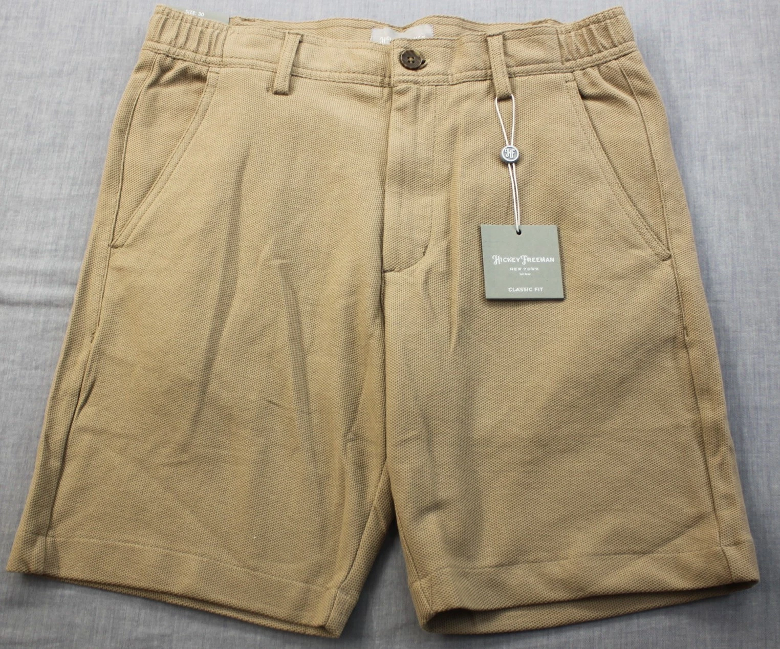 Hickey Freeman Men Dark Khaki 100% Cotton Classic Fit Stretch Knit Shorts NWT 30