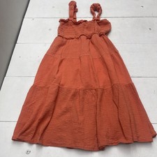 andthewhy Dress Womens 2X Rust Orange Cotton Gauze Smocked Tiered Midi Sundress