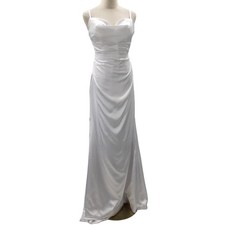 BRIDAL sz 10 L white draped cowl backless train wedding maxi dress NEW B92
