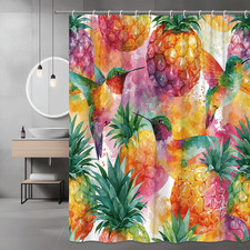 Watercolor Pineapple Hummingbird Shower Curtain Tropical Floral Print