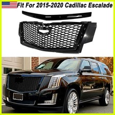 For 2015-2020 Cadillac Escalade Gloss Black Front Upper Grille W Hood Molding