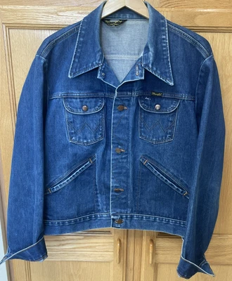 VTG 70s Wrangler No Fault Denim Jean Jacket Womens L Western Ranch Wear USA Made - Image 1 of 4