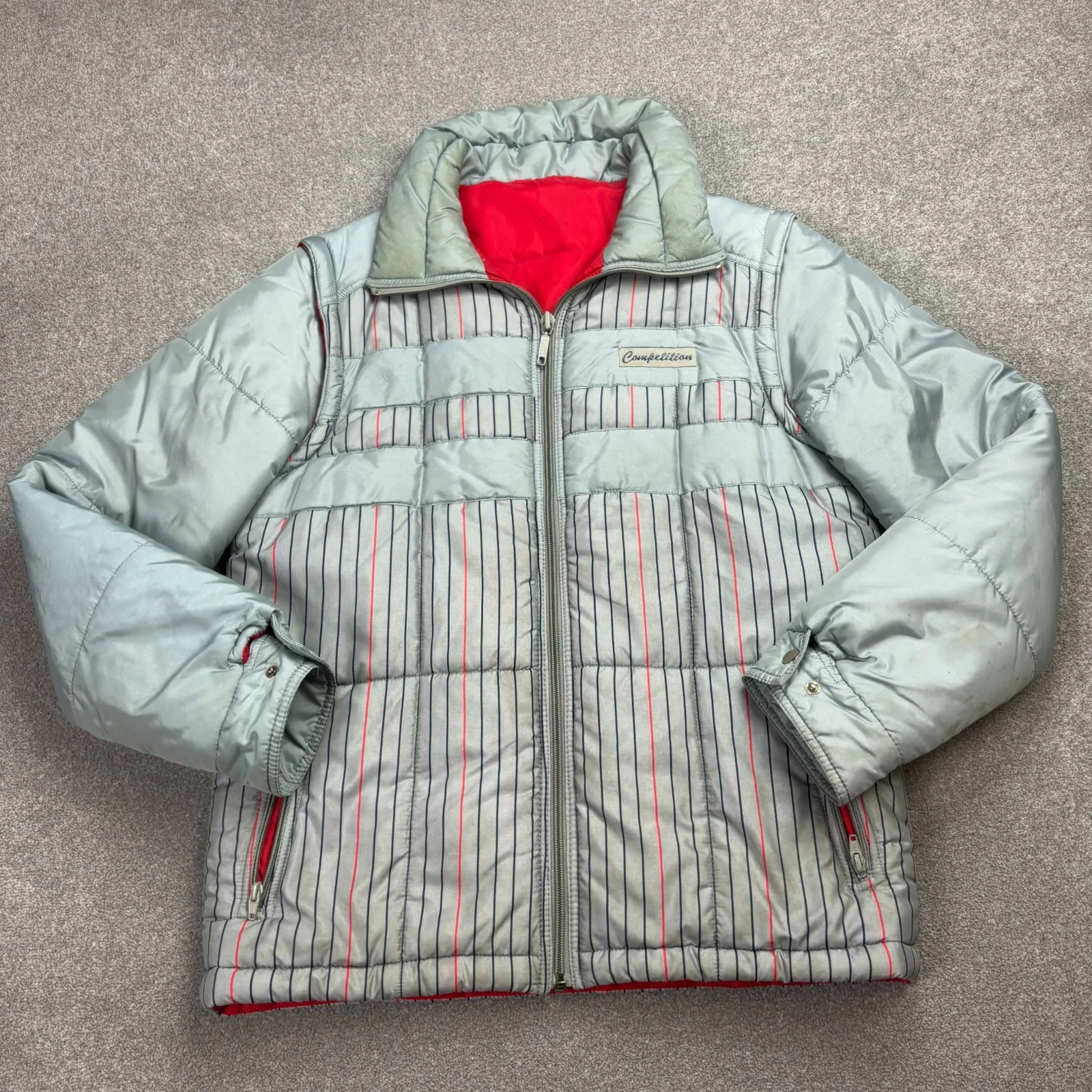 Puffer Jacket Adult Medium Grey Ski Lined Outdoors Y2K 90s Festival Coat Men*