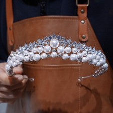 elegant Princess Zircon Wedding Tiaras Crowns Pearls Bridal Hair Accessory
