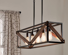 Kichler Barrington 5 -Light Distressed Black and Wood Tone Farmhouse Cage Linear