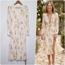 NWT Reformation Lorne Floral Midi Dress Perfume Ivory Long Sleeve Sz 0 278