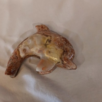 Polished Carved Stone Dolphin Figurine Statue, Brown & White Stone Finish