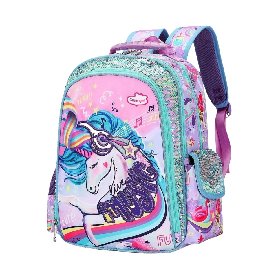 16" Girls Unicorn Backpack Sparkle School Bag Sequin Book Bags for Kid Preschool - Image 4 of 4