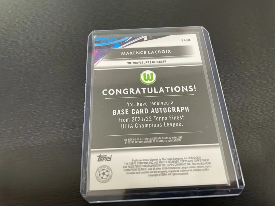 MAXENCE LACROIX 2022 TOPPS FINEST UEFA CHAMPIONS LEAGUE AUTOGRAPH AUTO NO.BA-ML - Image 2 of 2