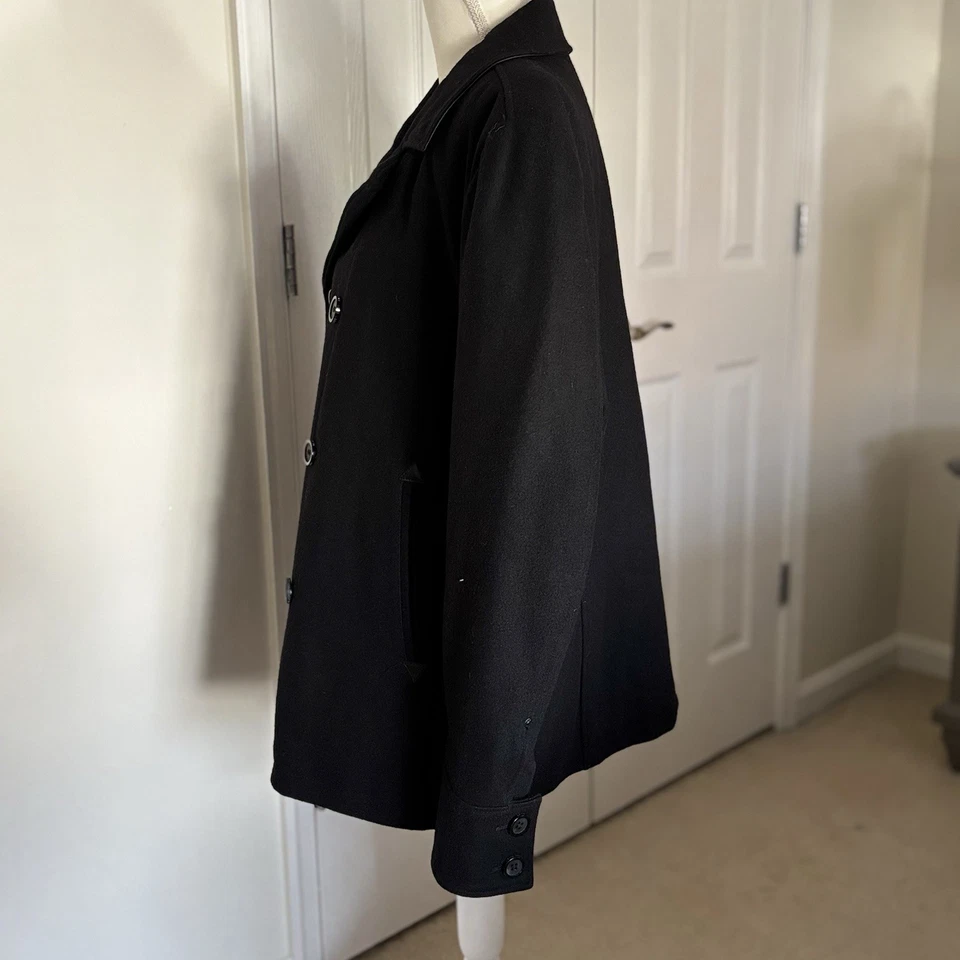 Black Rivet Men Double Breasted Pea Coat Black Wool Blend XL - Image 4 of 4