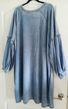 LANE BRYANT 26/28 Blue Casual Dress Long Ruffled Raglan Sleeves Stretch Pullover