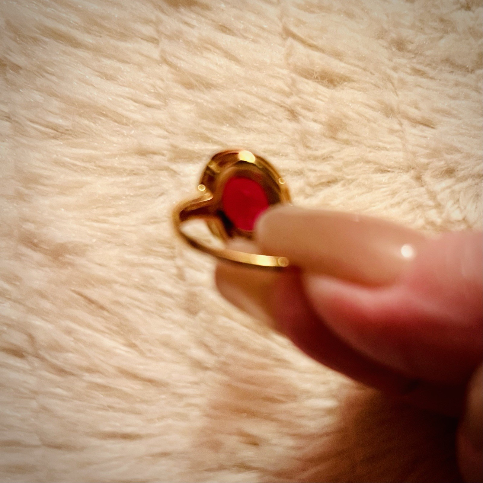 Ruby & Diamond Halo Ring in solid 10k yellow gold - image 5