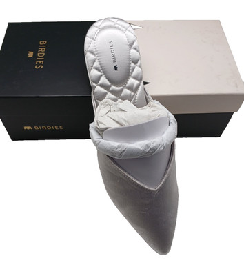 Birdies Swan Snow Crystal Velvet Mule Flat Size 10 Pointed Toe Rhinestone