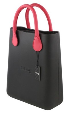 O BAG schicke Damentasche OS schwarz Doppelgriffe Innentasche Mini Beuteltasche eckiges Logo *