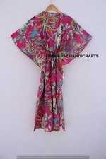 Women Cotton Pink Summer Sleepwear Beach Cover up Monkey Print Long Caftan Dress