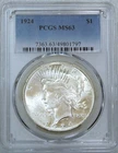 1924 Peace Silver Dollar PCGS MS63 Frosty White Just Graded New Holder #Q281P