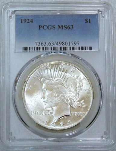 1924 Peace Silver Dollar PCGS MS63 Frosty White Just Graded New Holder #Q281P