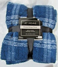 At Home Printed Sherpa Throw Blue Plaid 50”x60” Reversible by Rite Aid 