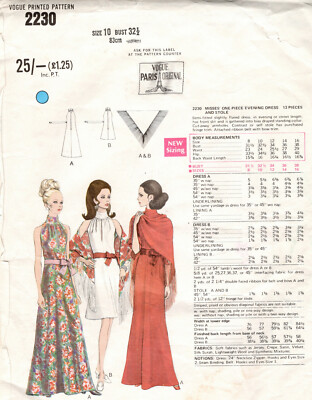 1969 Vintage VOGUE Sewing Pattern B32 1/2" EVENING DRESS STOLE (2004) Dior 2230 | eBay 1969 Vintage VOGUE Sewing Pattern B32 1/2" EVENING DRESS STOLE (2004) Dior 2230 | eBay