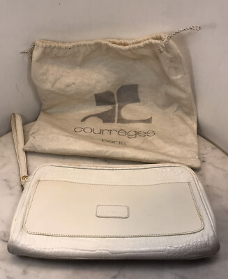 VTG COURREGES PARIS White Leather Clutch Bag France Rare