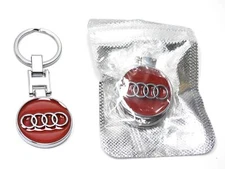 (2x) 3D Audi Logo Key Chain Round Double Sided Alloy Metal Keychain Gift  