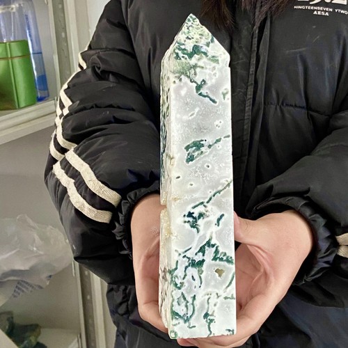 2.11LB Natural Water Grass Moss Agate crystal pillar Crystal Reiki - Imagen 9 de 13