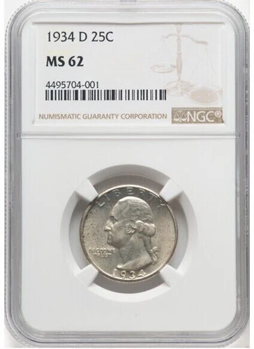 1934-D Washington Quarter 25C Medium Motto MS62 NGC