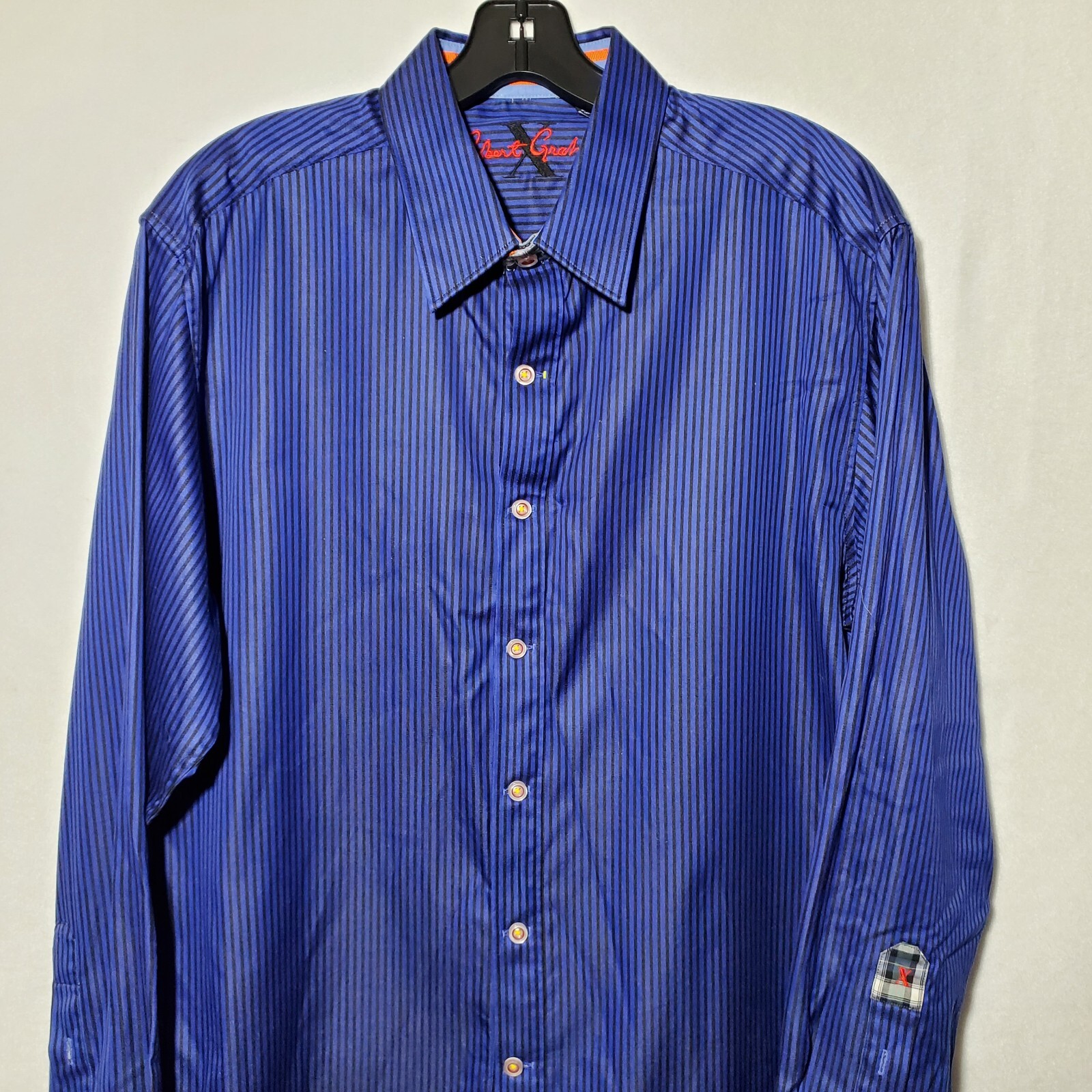 Robert Graham X Shirt Mens Large Button Up  Long Sleeve Blue Striped Cotton